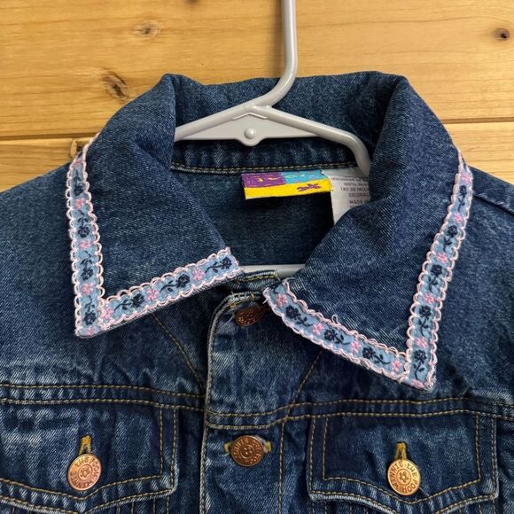 Vintage Disney Winnie The Pooh Size 6 Floral Embroidered Denim Jean Jacket - Picture 2 of 11